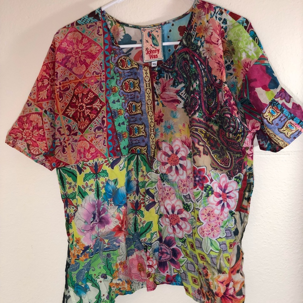 Johnny Was mixed-print blouse